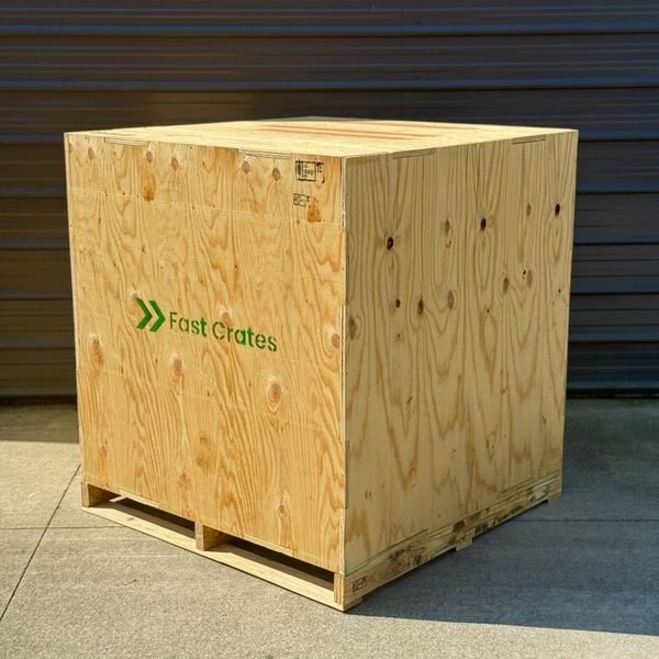 Fast Crates 48×48×48 inch plywood shipping crate on a pallet base