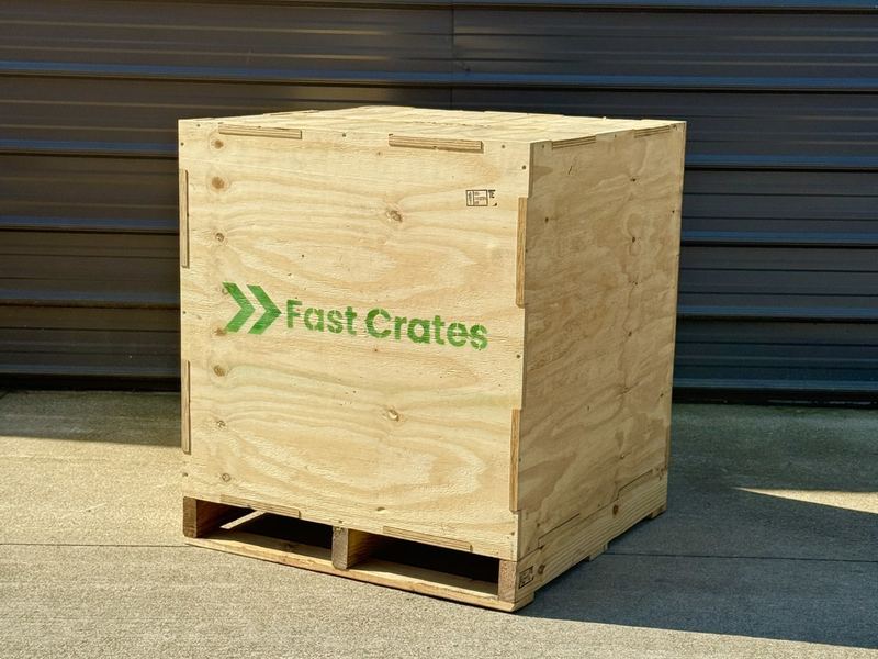 Fast Crates 32×32×32 inch plywood crate on a pallet base